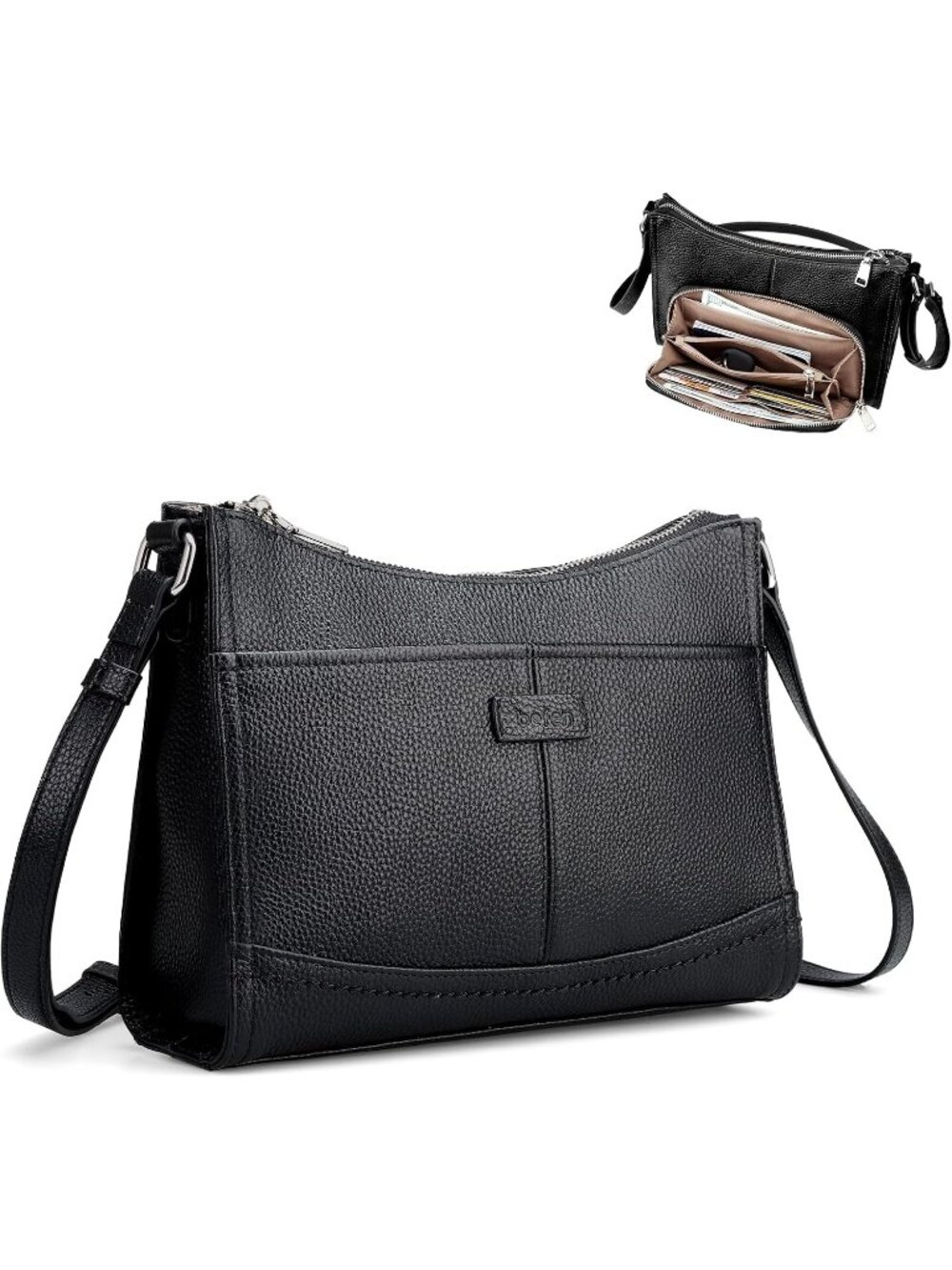 👜Women's Black Genuine Leather RFID Crossbody Bags Travel Wallet Purse
